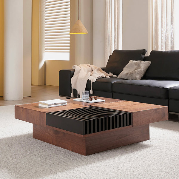 Loon Peak® Frutoso Modern Block Coffee Table, Square Walnut Veneer